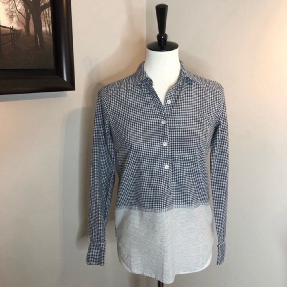 J Crew Blue Gingham Popover Oversized Long Sleeve Top Sz 00